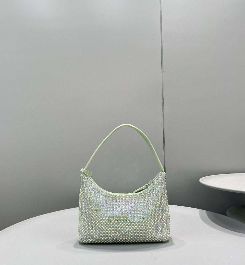 Prada Satin Mini-Bag With Crystals Silver/Gold For Women, Women's Bags 8.6in/22cm