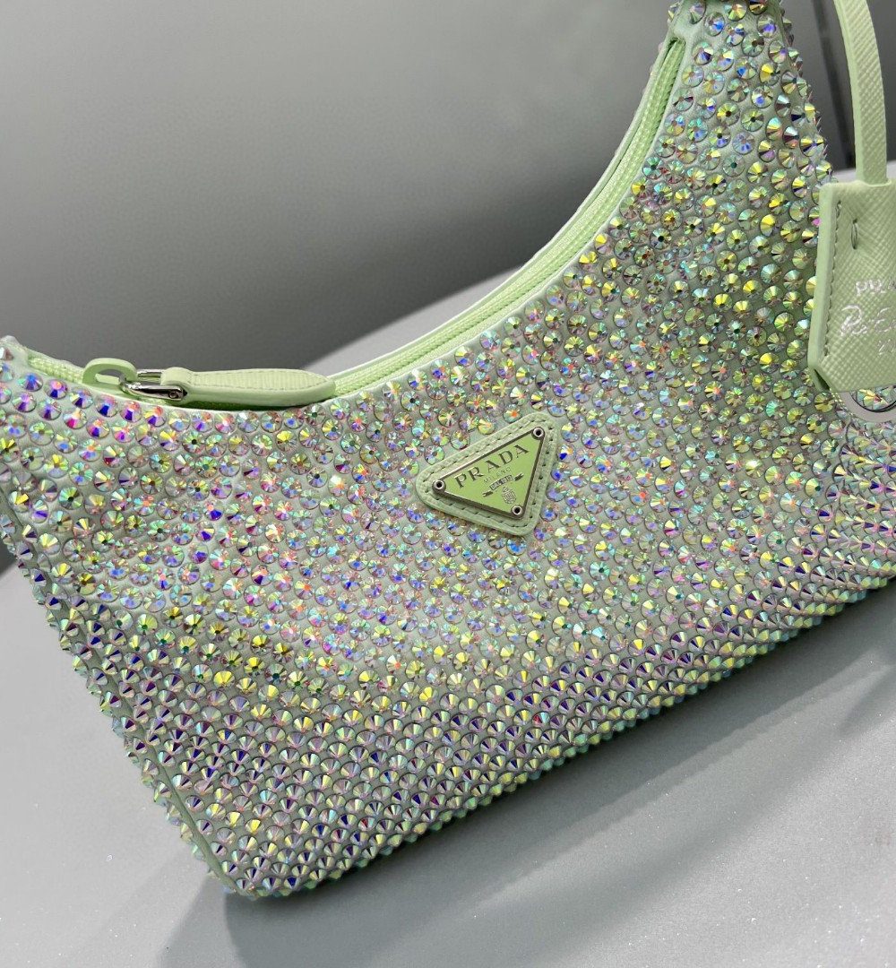 Prada Satin Mini-Bag With Crystals Silver/Gold For Women, Women's Bags 8.6in/22cm