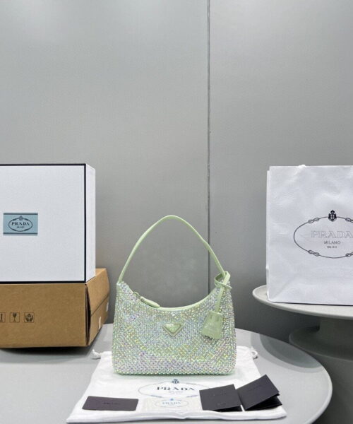 Prada Satin Mini-Bag With Crystals Silver/Gold For Women, Women's Bags 8.6in/22cm