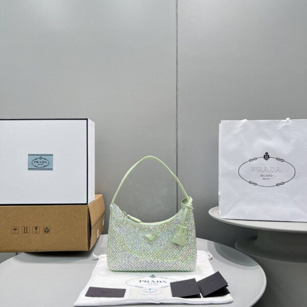 Prada Satin Mini-Bag With Crystals Silver/Gold For Women, Women's Bags 8.6in/22cm