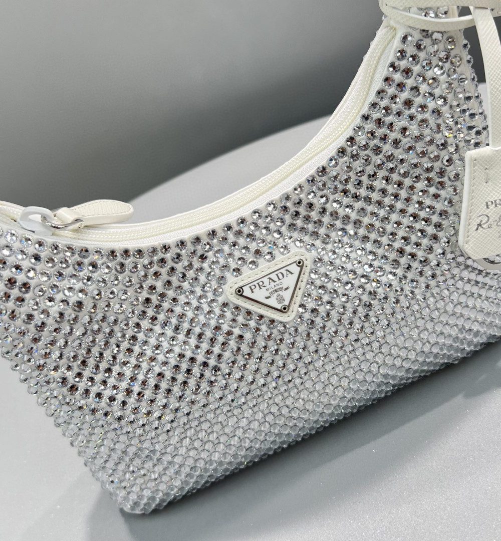 Prada Satin Mini-Bag With Crystals White For Women, Women's Bags 8.6in/22cm 1BC515_2AWL_F0009_V_OOO