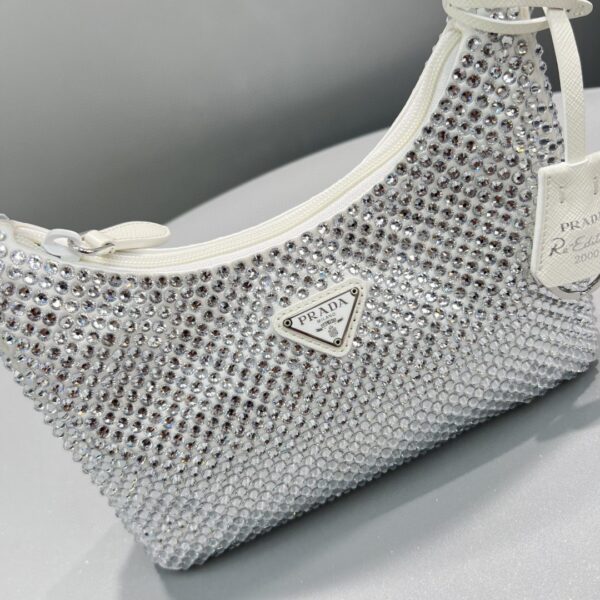 Prada Satin Mini-Bag With Crystals White For Women, Women's Bags 8.6in/22cm 1BC515_2AWL_F0009_V_OOO
