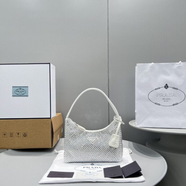 Prada Satin Mini-Bag With Crystals White For Women, Women's Bags 8.6in/22cm 1BC515_2AWL_F0009_V_OOO