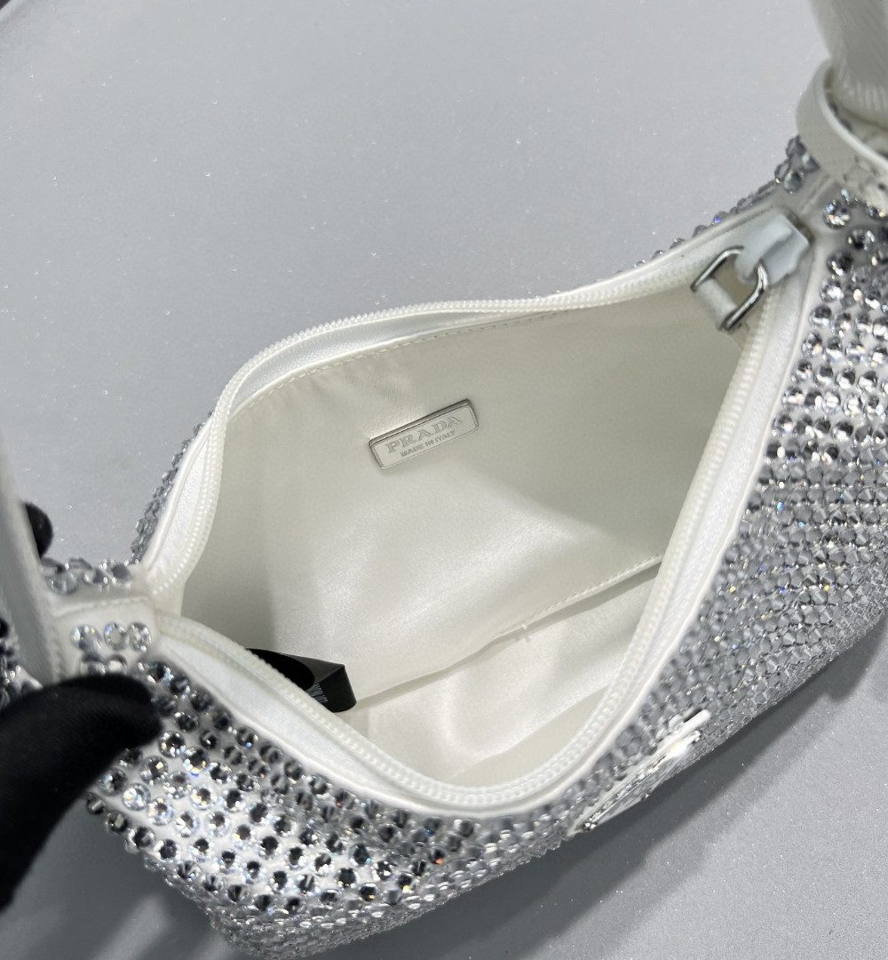 Prada Satin Mini-Bag With Crystals White For Women, Women's Bags 8.6in/22cm 1BC515_2AWL_F0009_V_OOO
