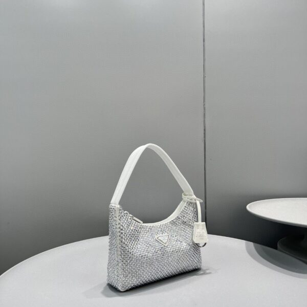 Prada Satin Mini-Bag With Crystals White For Women, Women's Bags 8.6in/22cm 1BC515_2AWL_F0009_V_OOO