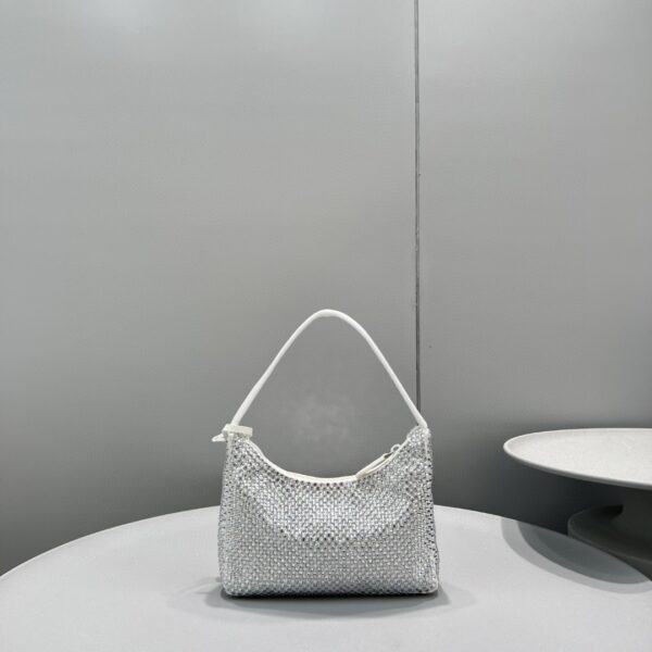 Prada Satin Mini-Bag With Crystals White For Women, Women's Bags 8.6in/22cm 1BC515_2AWL_F0009_V_OOO