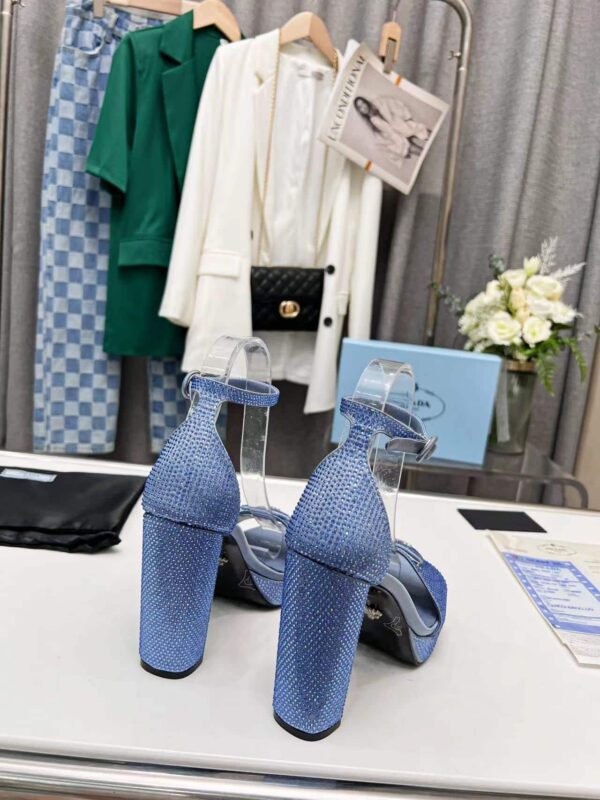 Prada Satin Platform Sandals With Crystals Blue For Women 5.3in/135mm PRD 