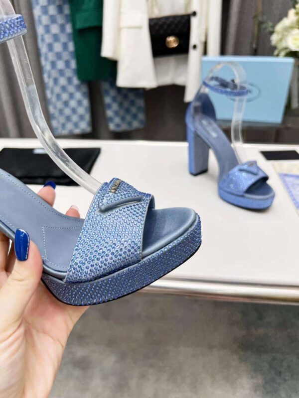 Prada Satin Platform Sandals With Crystals Blue For Women 5.3in/135mm PRD 