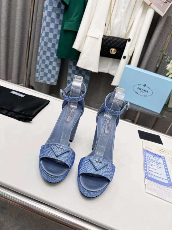 Prada Satin Platform Sandals With Crystals Blue For Women 5.3in/135mm PRD 