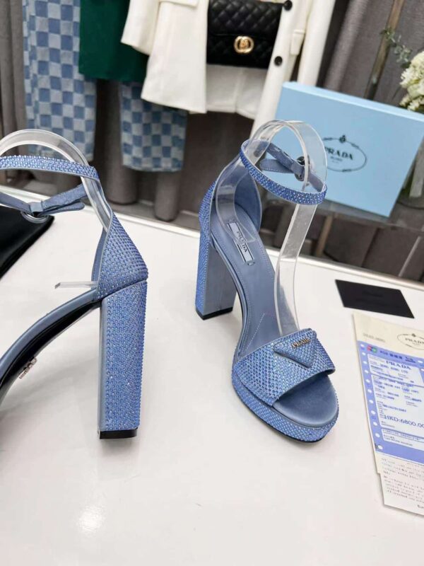 Prada Satin Platform Sandals With Crystals Blue For Women 5.3in/135mm PRD 