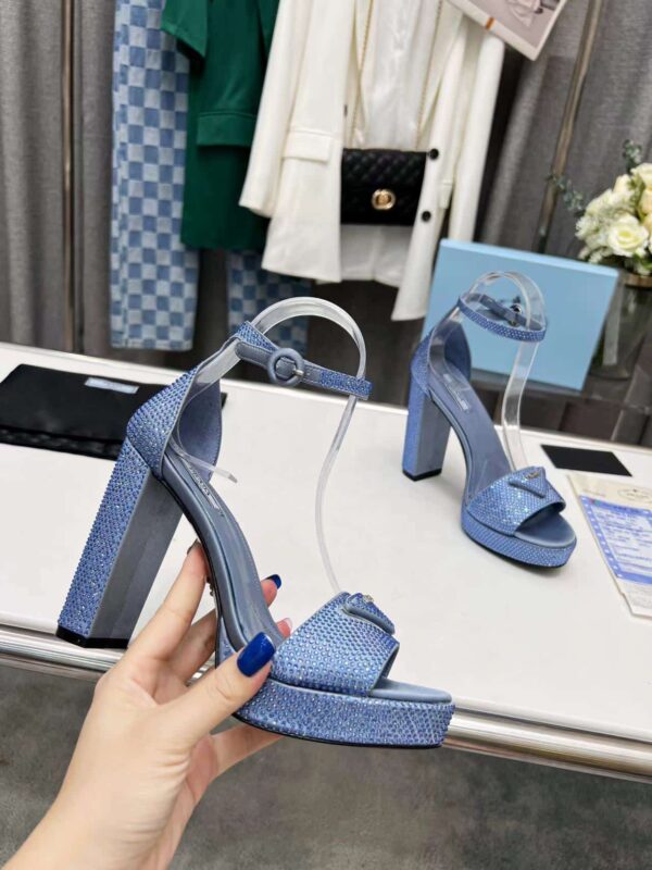 Prada Satin Platform Sandals With Crystals Blue For Women 5.3in/135mm PRD 