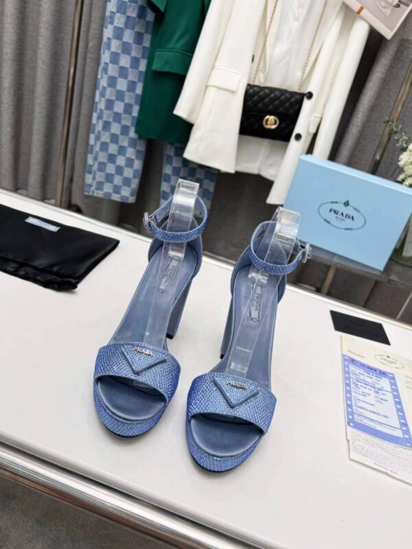 Prada Satin Platform Sandals With Crystals Blue For Women 5.3in/135mm PRD 
