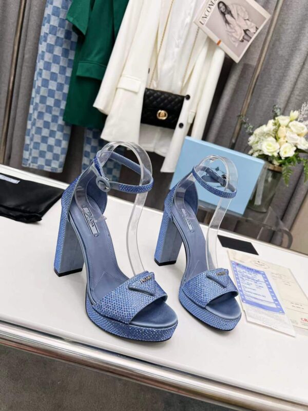 Prada Satin Platform Sandals With Crystals Blue For Women 5.3in/135mm PRD 