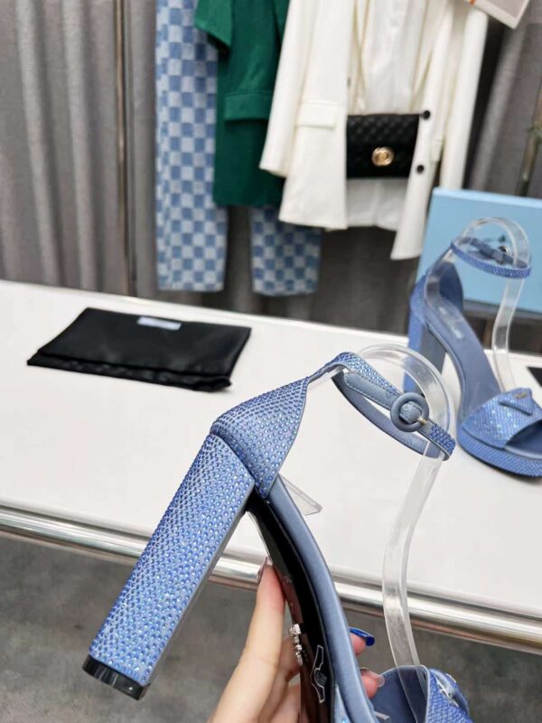 Prada Satin Platform Sandals With Crystals Blue For Women 5.3in/135mm PRD 