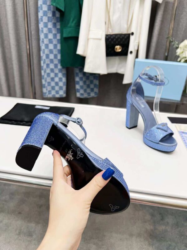 Prada Satin Platform Sandals With Crystals Blue For Women 5.3in/135mm PRD 
