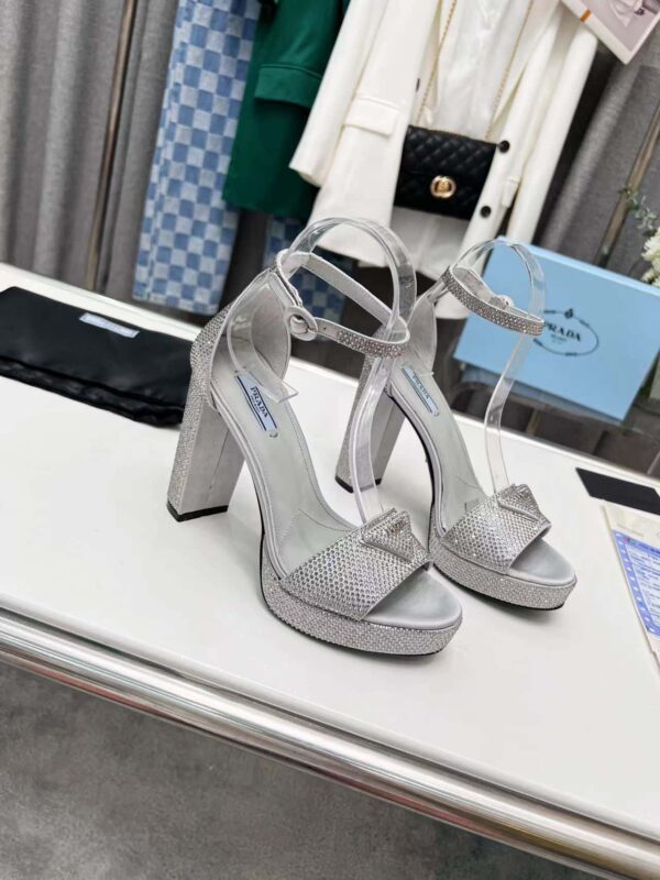 Prada Satin Platform Sandals With Crystals Silver For Women 5.3in/135mm PRD 
