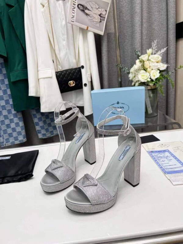 Prada Satin Platform Sandals With Crystals Silver For Women 5.3in/135mm PRD 
