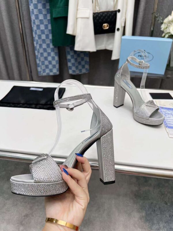 Prada Satin Platform Sandals With Crystals Silver For Women 5.3in/135mm PRD 