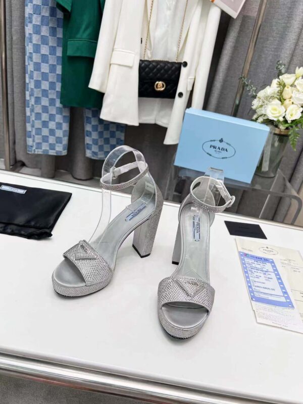 Prada Satin Platform Sandals With Crystals Silver For Women 5.3in/135mm PRD 