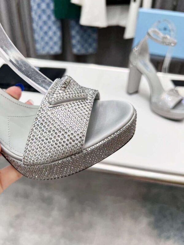 Prada Satin Platform Sandals With Crystals Silver For Women 5.3in/135mm PRD 
