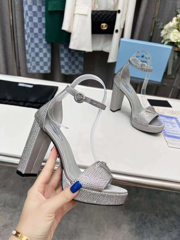 Prada Satin Platform Sandals With Crystals Silver For Women 5.3in/135mm PRD 