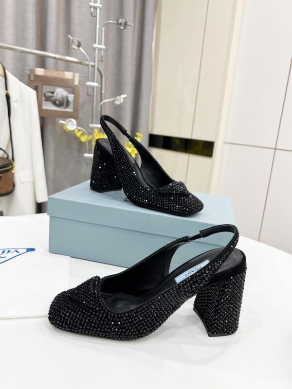 Prada Satin Sling-Back Pumps With Crystals Black For Women 3.5in/90mm PRD 