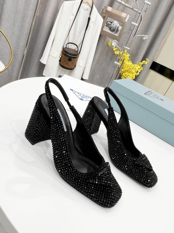 Prada Satin Sling-Back Pumps With Crystals Black For Women 3.5in/90mm PRD 