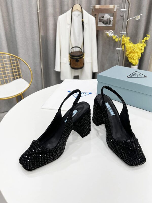 Prada Satin Sling-Back Pumps With Crystals Black For Women 3.5in/90mm PRD 