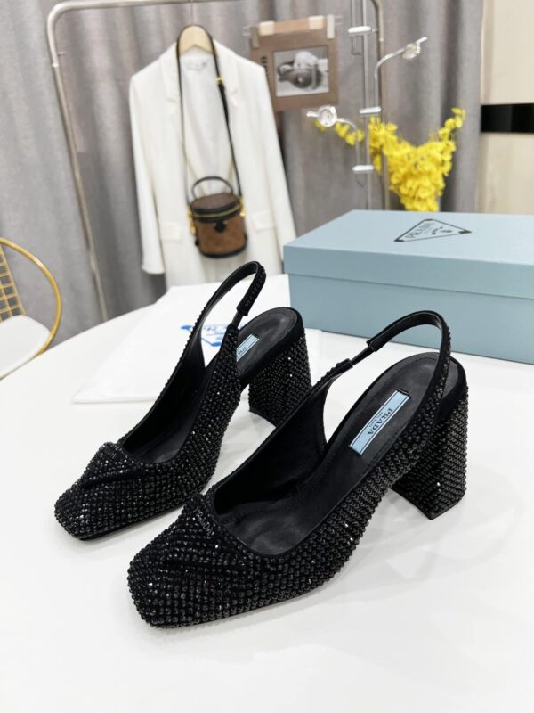 Prada Satin Sling-Back Pumps With Crystals Black For Women 3.5in/90mm PRD 