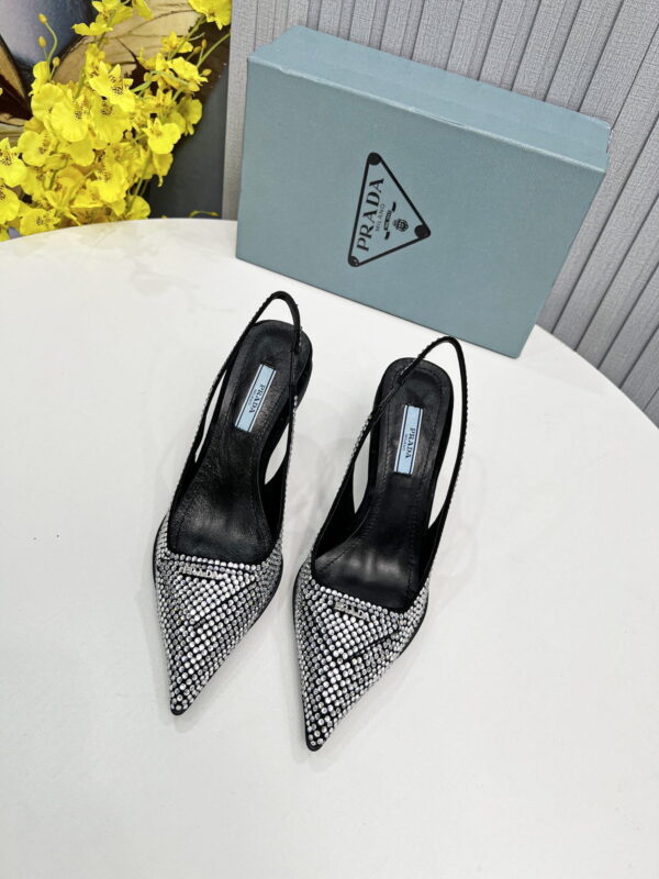 Prada Satin Slingback Pumps With Crystals Silver For Women 2.2in/55mm PRD