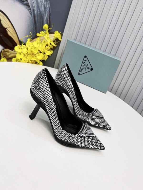 Prada Satin Slingback Pumps With Crystals Silver For Women 2.2in/55mm PRD