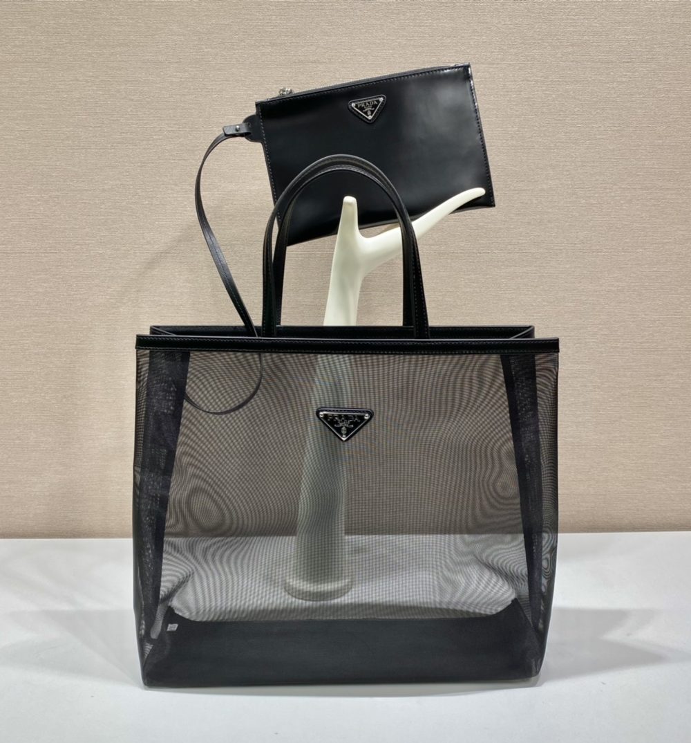 Prada Sequined Mesh Tote Bag Black For Women, Women's Bags 14.1in/36cm