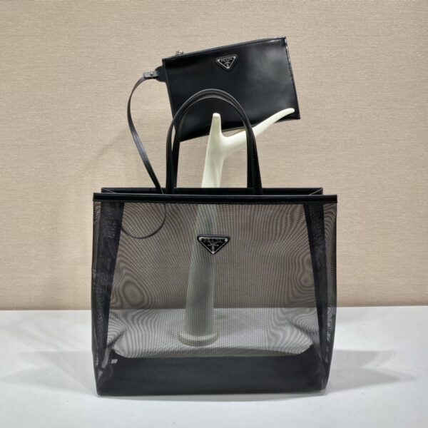Prada Sequined Mesh Tote Bag Black For Women, Women's Bags 14.1in/36cm