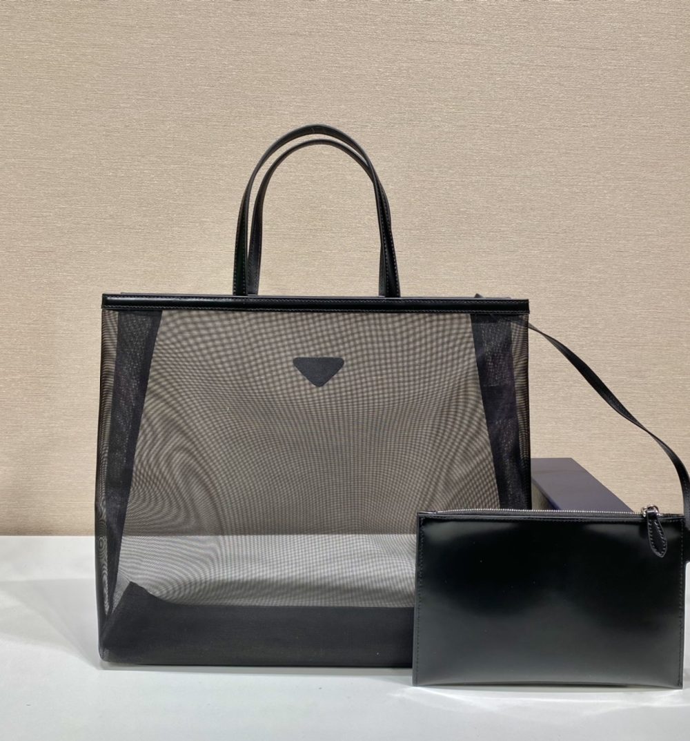 Prada Sequined Mesh Tote Bag Black For Women, Women's Bags 14.1in/36cm