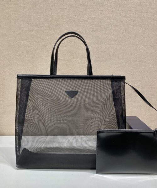 Prada Sequined Mesh Tote Bag Black For Women, Women's Bags 14.1in/36cm