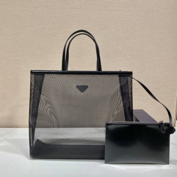 Prada Sequined Mesh Tote Bag Black For Women, Women's Bags 14.1in/36cm
