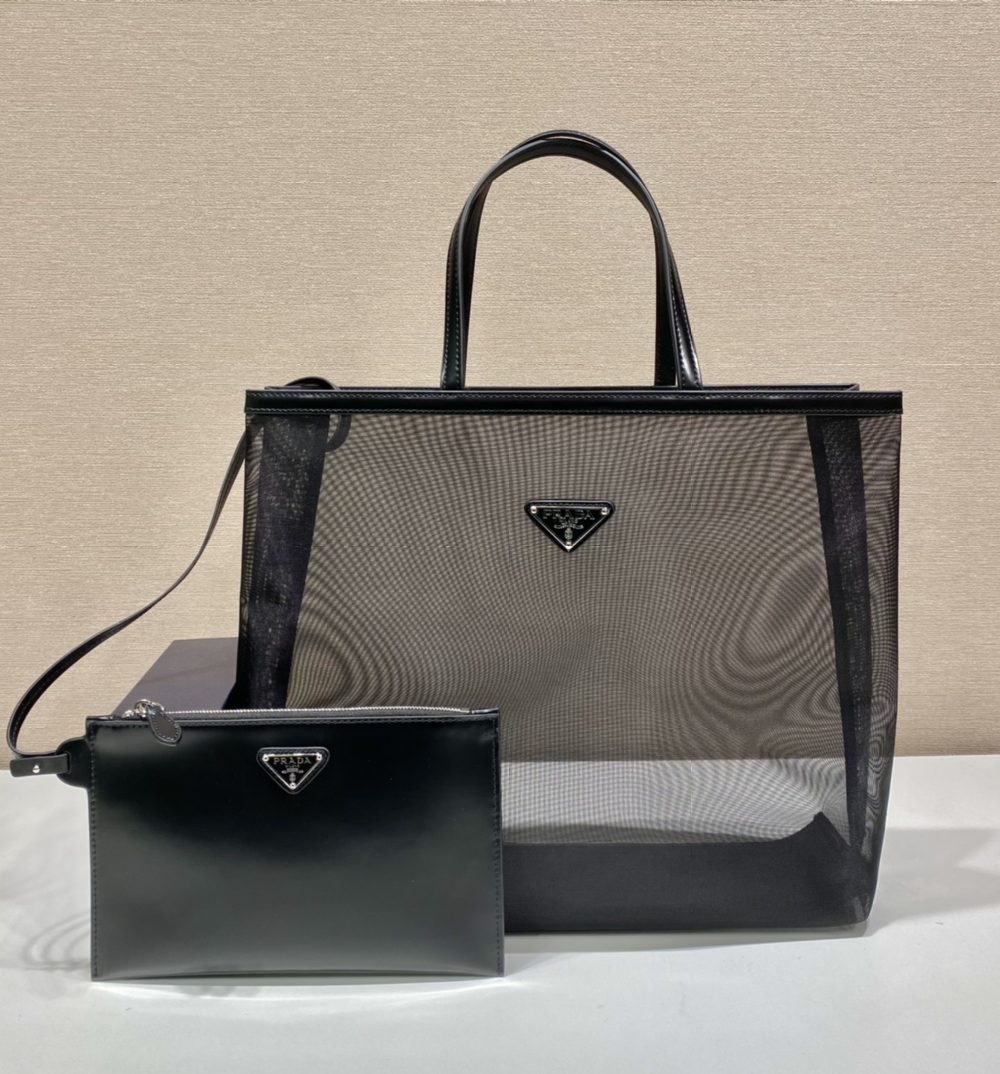 Prada Sequined Mesh Tote Bag Black For Women, Women's Bags 14.1in/36cm