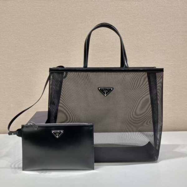 Prada Sequined Mesh Tote Bag Black For Women, Women's Bags 14.1in/36cm