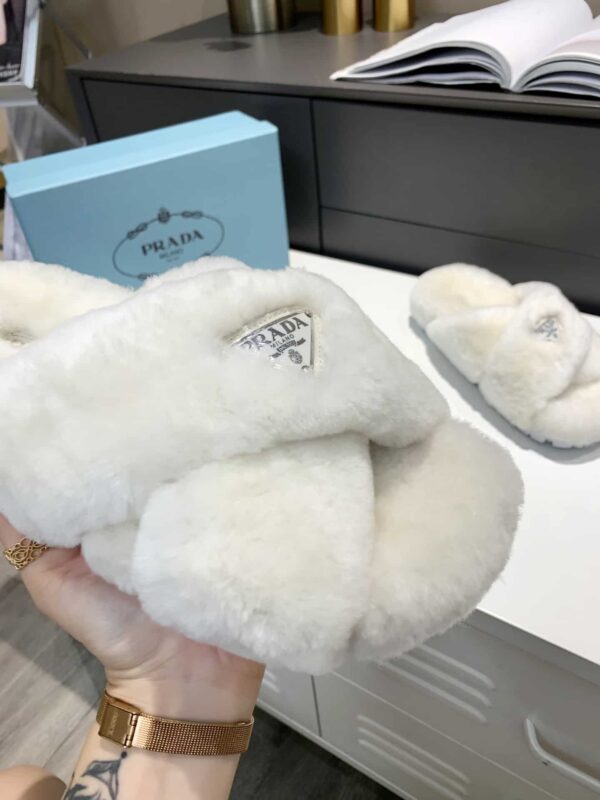 Prada Shearling Sandals White For Women 0.8in/20mm PRD 