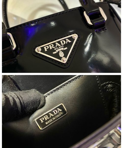 Prada Small Brushed Tote Black For Women, Women's Bags 6.9in/18cm 1BA331_ZO6_F0002_V_OOO