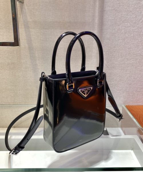 Prada Small Brushed Tote Black For Women, Women's Bags 6.9in/18cm 1BA331_ZO6_F0002_V_OOO