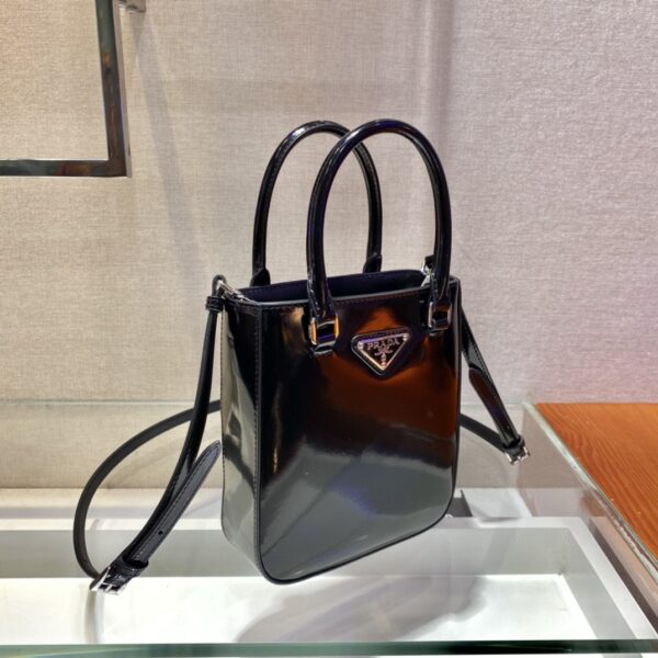 Prada Small Brushed Tote Black For Women, Women's Bags 6.9in/18cm 1BA331_ZO6_F0002_V_OOO