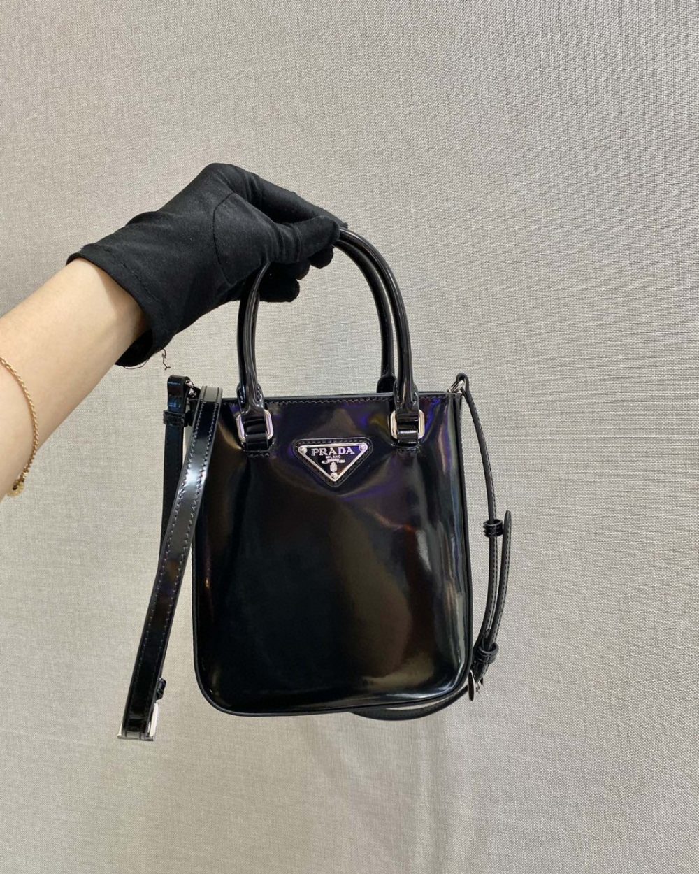 Prada Small Brushed Tote Black For Women, Women's Bags 6.9in/18cm 1BA331_ZO6_F0002_V_OOO