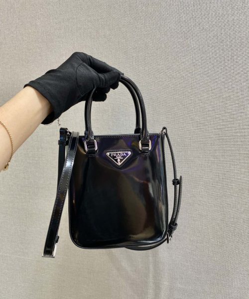 Prada Small Brushed Tote Black For Women, Women's Bags 6.9in/18cm 1BA331_ZO6_F0002_V_OOO