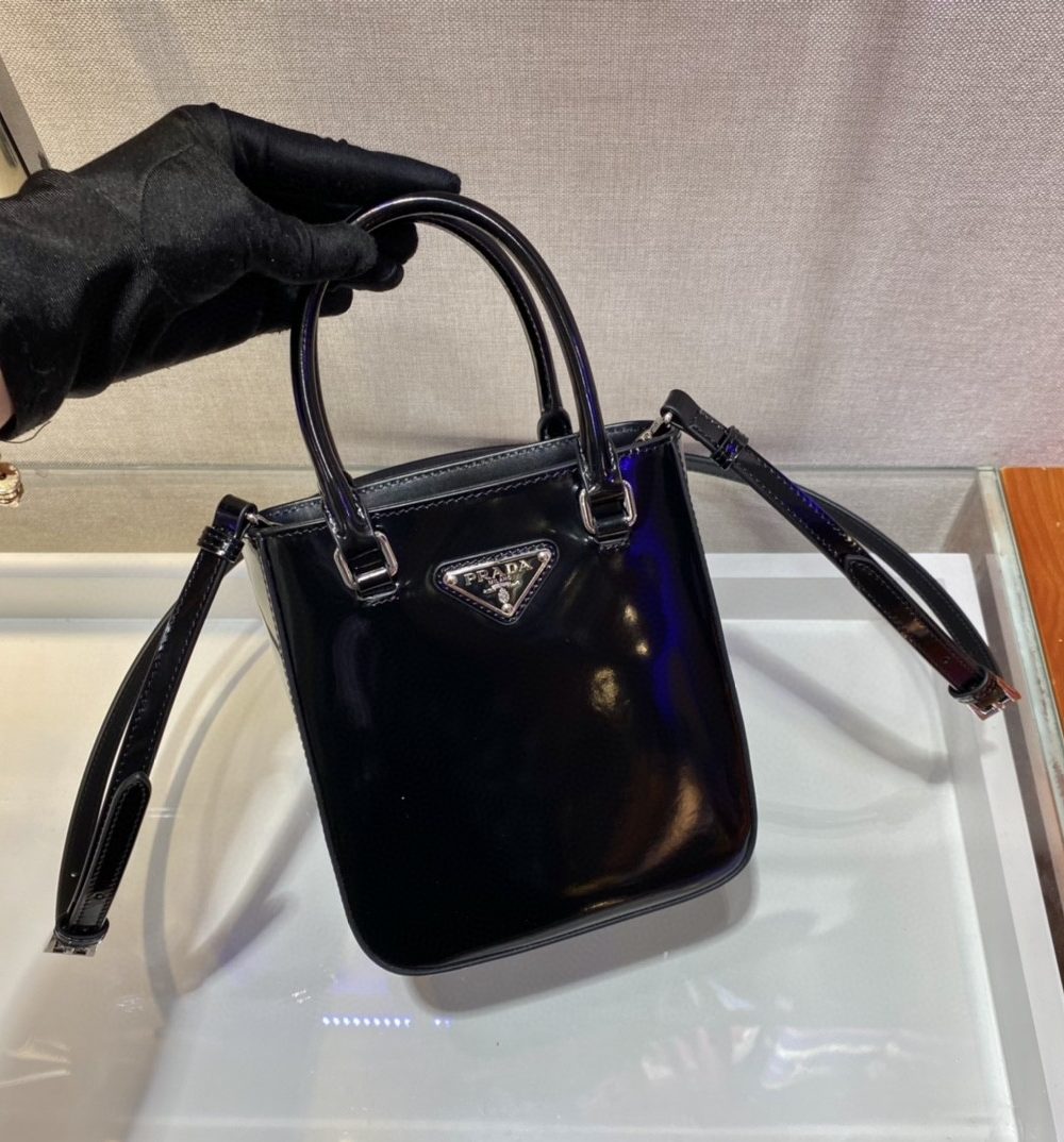 Prada Small Brushed Tote Black For Women, Women's Bags 6.9in/18cm 1BA331_ZO6_F0002_V_OOO