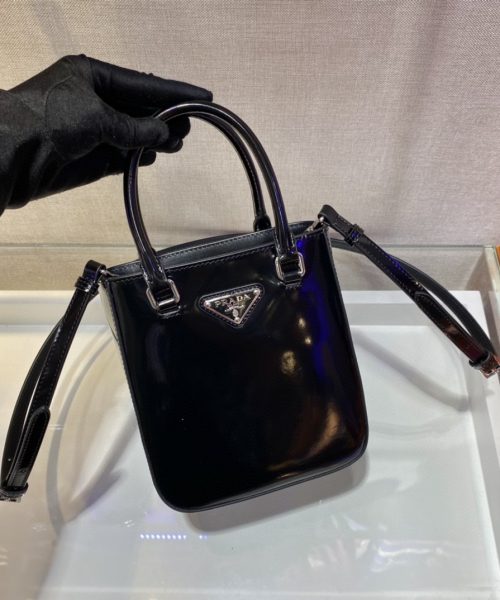 Prada Small Brushed Tote Black For Women, Women's Bags 6.9in/18cm 1BA331_ZO6_F0002_V_OOO