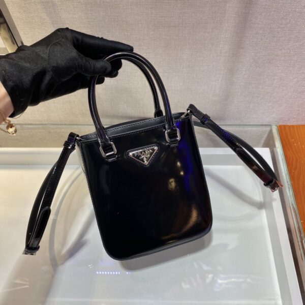 Prada Small Brushed Tote Black For Women, Women's Bags 6.9in/18cm 1BA331_ZO6_F0002_V_OOO