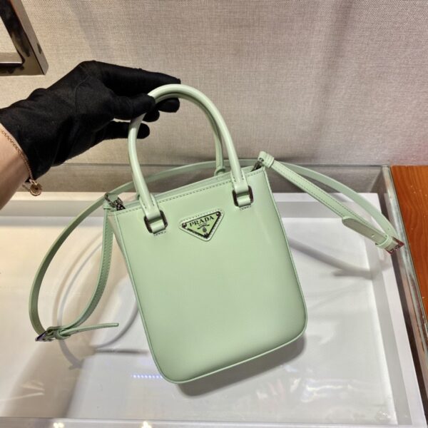 Prada Small Brushed Tote Green For Women, Women's Bags 6.9in/18cm