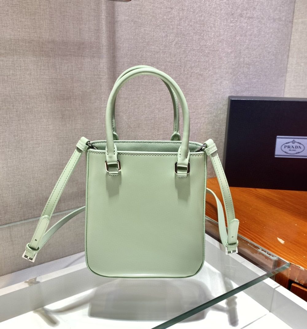 Prada Small Brushed Tote Green For Women, Women's Bags 6.9in/18cm