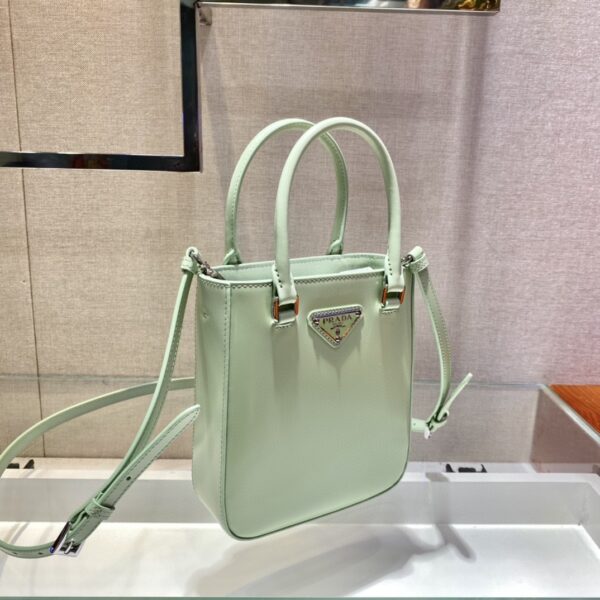 Prada Small Brushed Tote Green For Women, Women's Bags 6.9in/18cm
